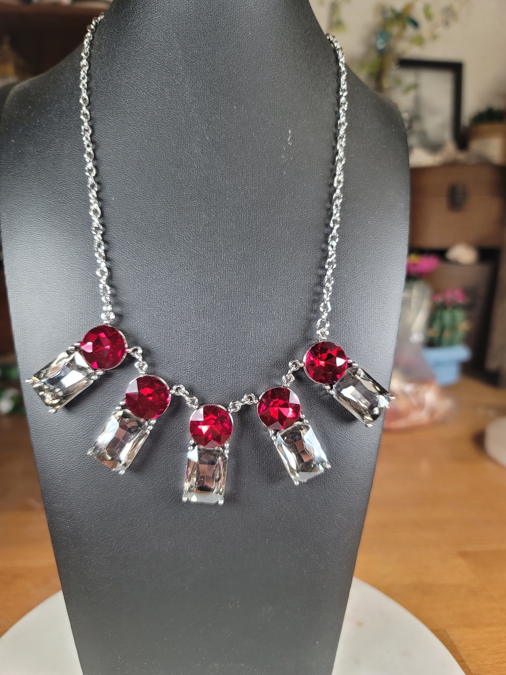 paparazzi Red and Grey Crystal Statement Necklace